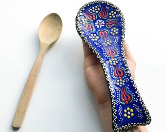 Soporte para cucharas de cerámica azul totalmente esmaltado, soporte para utensilios, soporte para cucharas de cerámica hecho a mano, soporte para utensilios, soporte para cucharas de cocina, el mejor regalo para chefs.