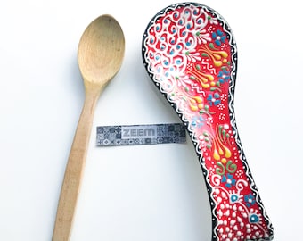 Handgemaakte lepelhouder van rood aardewerk, unieke handbeschilderde keukenorganizer, opbergruimte voor eetstokjes, keramische bestekset, ruimtebesparend, cadeau voor haar