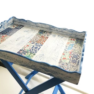 Tray Table. Butlers Tray. William Morris White Wood Folding Tray on Legs,  Side Table, Large Wooden Tray, Decoupage, Tray With Handle 