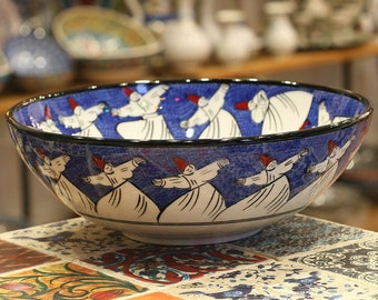 Dervish Bowls, Individual Tapas Dishes, Authentic Salad Bowl, Turkish Ceramic platter, Key Holder, Hand Painted Floral Oriental Ramen Bowl