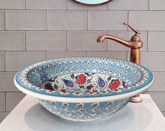 Ceramic Broad Basin Bowl Sink, Bathroom drop-in sink, Countertop Washbasin, Table top sink, Handmade pottery Wash Stand, Handcraft Basin