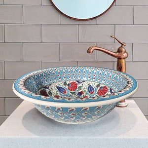 Umywalka ceramiczna z szeroką misą, umywalka wpuszczana w łazienkę, umywalka nablatowa, umywalka stołowa, ręcznie robiona umywalka ceramiczna, umywalka ręcznie robiona