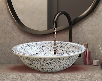Bathroom Blue Spiral Vessel Sink, Spiral Pattern Washbasin, Modern Design Solid Surface Basin, Ceramic Laundry Basin, Bathroom Inspiration