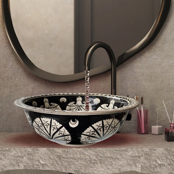 Ceramic Black & White Sink, Modern Washbasin for Bathroom, Bath Rebuild, Small Vessel Basin, Powder Room Sink, Hotels and Restaurant Sinks