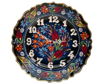 手作りトルコ陶器壁掛け時計 | 12インチ 花柄キッチン装飾 - Etsy 日本