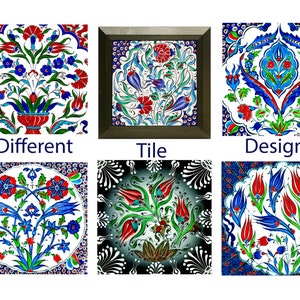 Ceramic Wall Hanging Tile, Accent Square Tiles Board, Decorative Mediterranean tile, Wooden Frame, Wall art decor gifts, Housewarming Gift