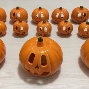 Ceramic Halloween Pumpkin Tea Light Holder Set of 3, Jack O Lanterns, Halloween Decoration, Handmade Pumpkin Candle Holders, Fall Home Decor