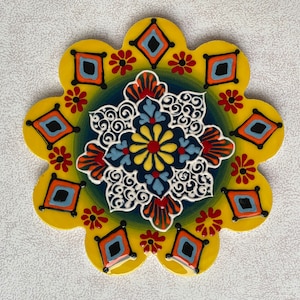Decorative Ceramic Trivet 7&quot;, Turkish Ceramic Tile Coaster, Kitchen Pot Table Trivet, Hot Pad, Kitchen Decor, Cooking Trivets for Hot Dishes