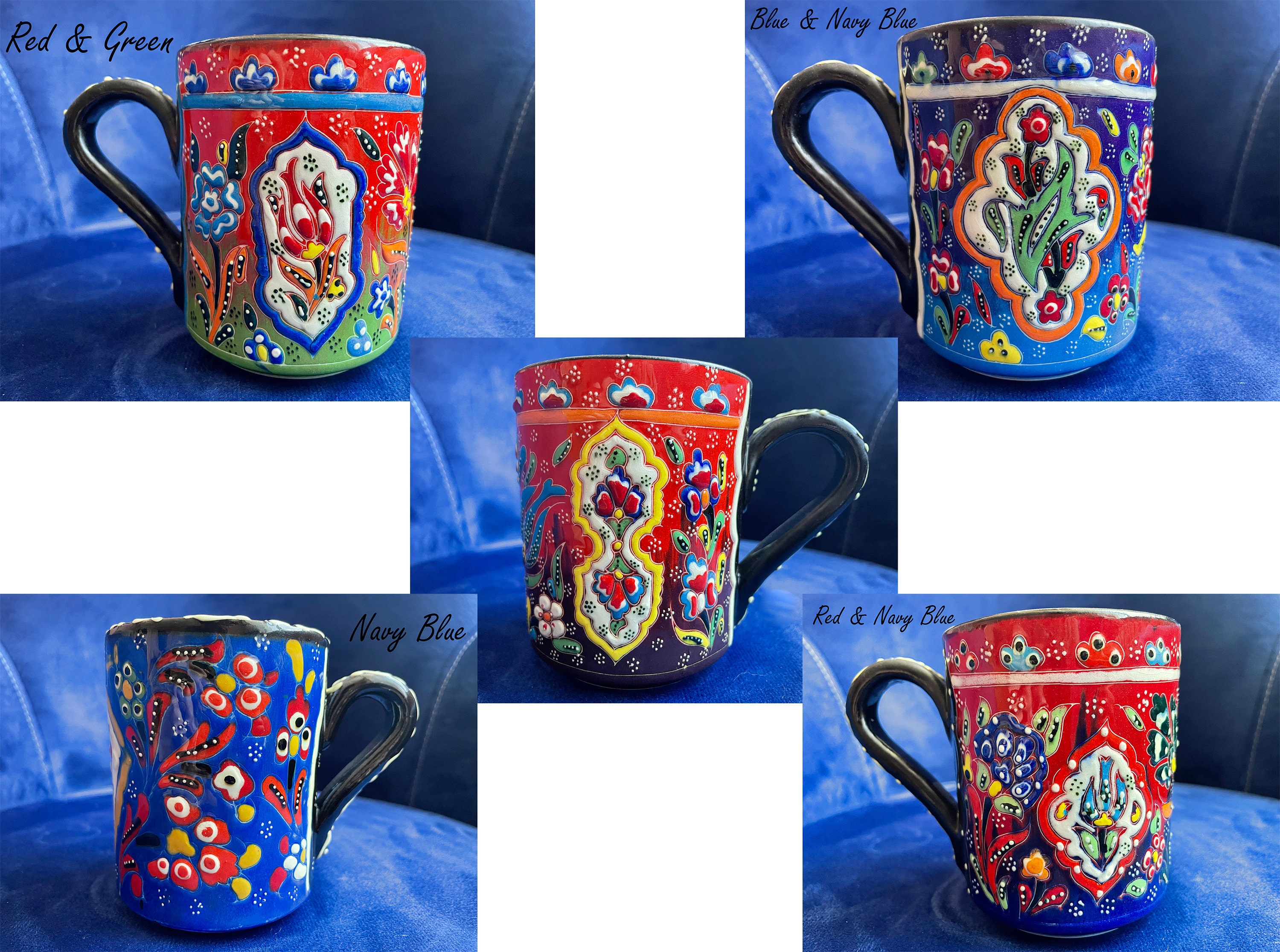  11oz Floral Red Coffee Mug, Ceramic Colorful Oriental Tea 330ml  Mug, Handmade Mug with Handle Pottery Cups, Lead-Free, Best Gift for  Stepmom (Primary color: Blue) : Handmade Products