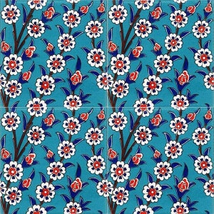 4x Decorative Ceramic Tile 20*20 Cm, Bathroom Tile, Room Wall Tile, Kitchen Backsplash Tile, Turkish Ceramic Deco 7.8&#39;&#39; Floor Tile, Oriental