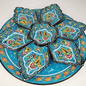 Appetizer Snack Chip and Dip Tapas Serving Set, Turkish Ceramic Serving Platter, Meze, Handmade Serveware Gift for Her, Housewarming Gifts