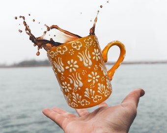 2 tazas de café de cerámica en relieve, taza de té rústica, vaso de agua, taza americana de gres pintada a mano, regalo para el vecino, regalo para mamá