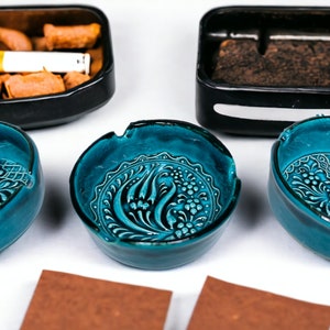Ceramic Turquoise Ashtray For Cigarettes, Cool Ashtrays For Smoker, Ash Holder, Suitable for Home, Patio, Office, Indoor, Outdoor Use, Cigar