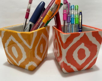 Juego de 2 portalápices florales, portalápices de cerámica, decoración moderna para escritorio de oficina, portalápices minimalista, auténtico portacepillos de dientes, regalo para compañeros de trabajo