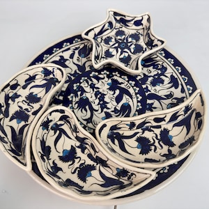Colorful Snack Serving Set, Turkish Ceramic Platter, Appetizer Dish, Pottery Bowl Plate, Large dinner set & Breakfast set, Dining Set Gift