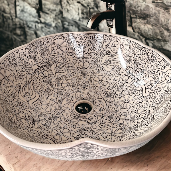 Bathroom Floral Vessel Round Sink Basin, Flower Shaped Countertop Basin, Bowl Sink Lavatory, Kitchen Remodeling, Vanity Glossy Wash Stand