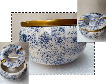 手作りの蓋付き陶器灰皿 - 手描きのトルコ陶器 - 喫煙者用灰皿