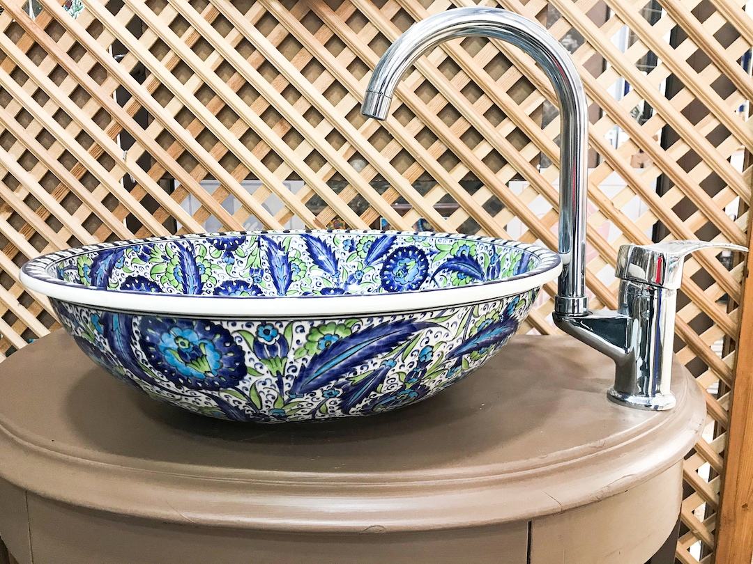 Bathroom Sink, Countertop Basin, Handmade Vessel Sink, Hand Painted