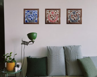 Moon and Star Ceramic Tile, Decorative Turkish tiles, Ceramic Coaster, Indoor Floor Tile, Kitchen Mediterranean Hand paint Decorative Tiles