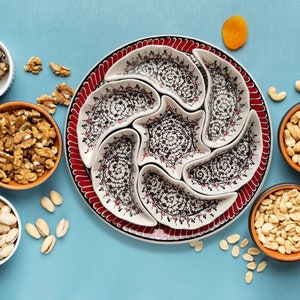 Ceramic Snack Serving Platter, Breakfast Set, Food Safe Pottery Bowl and Plate, Dinnerware set, Sectioned Bowl for Tapas, Nut Dishes, Meze