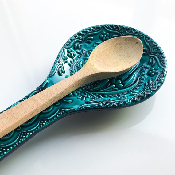 Repose-cuillère Céramique Bleu - Support Ustensiles De Cuisine, Design Assiette Décorative