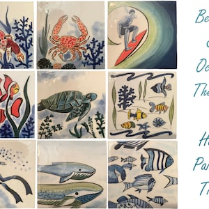 10x10 Cm Sea and Beach Themed Ceramic Tile, Backsplash Accent Ceramic Tile, Kitchen & Bath Wall Decor, Wall Mural Decor, Italian Style Mural
