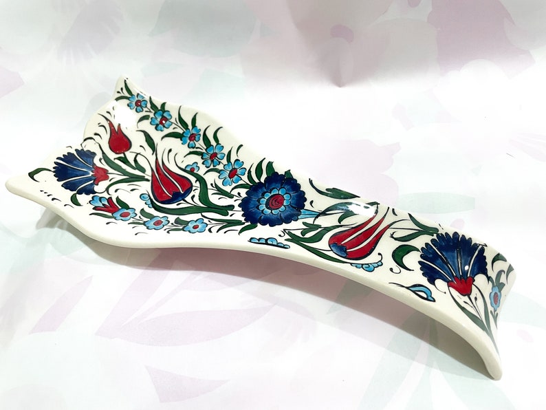 Ceramic Big Spoon Rest, Spoon Holder for Kitchen, HandPainted Tile Gift for New Home Buyer, Ceramic Spoon Holder, Pottery Spoon Rest, Mom image 3