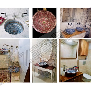 Fish and Sea Round Bathroom Sink, Curvy Edge, Ceramic Countertop Basin, Vessel Sink, Wash Bowl, Bathroom Remodeling, Interior Nautical Decor image 9