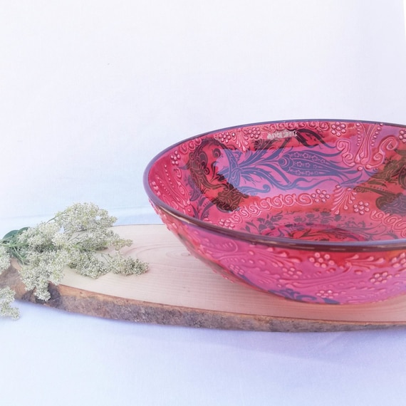Ceramic Handpainted Red Bowls, Traditional Multisize Handmade