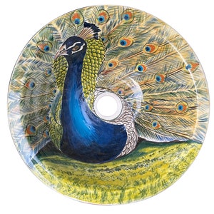 Peacock Sink, Bathroom Vanity Vessel Sink, Half Bath Washbasin, Clay Round Decorative Sink, Ceramic Mediterrenean Decor, Bathroom Remodeling