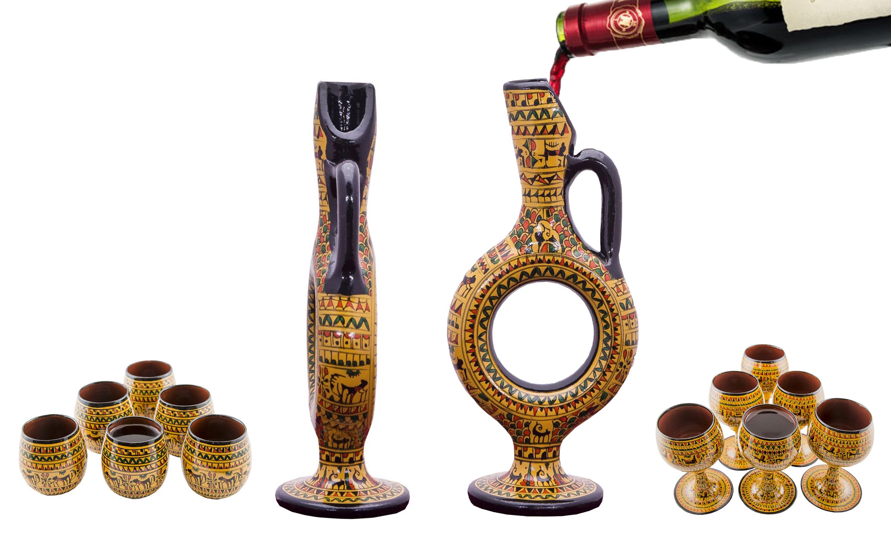 トルコ【カッパドキア】　陶器デキャンタとワイングラスセット トルコ【カッパドキア】 陶器デキャンタとワイングラスセット トルコ