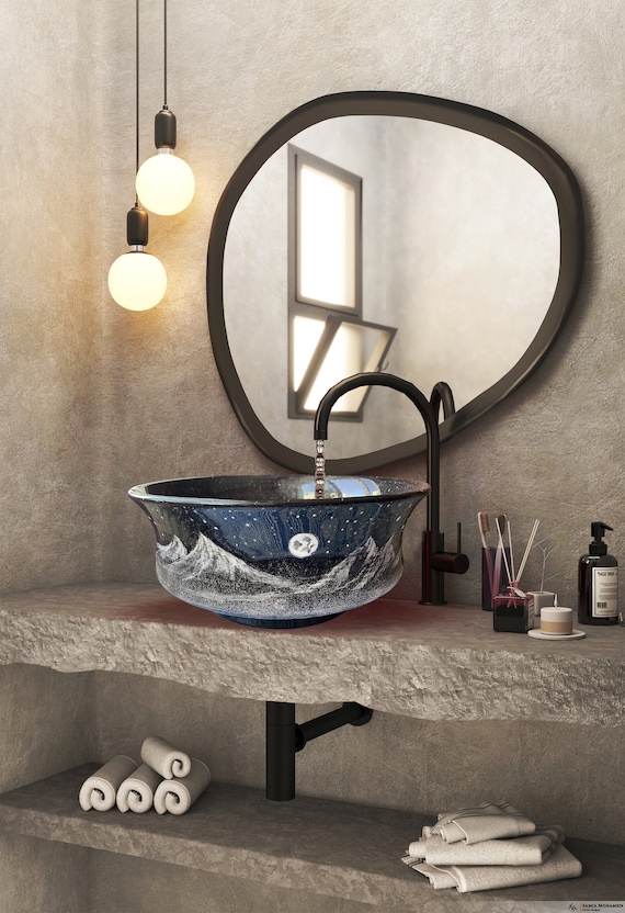 Lavabo Night & Moon, lavabo da appoggio in ceramica per bagno padronale, lavabo  da appoggio soprapiano, lavabo da appoggio, ristrutturazione bagno per gli  ospiti, lavabo da toeletta -  Italia