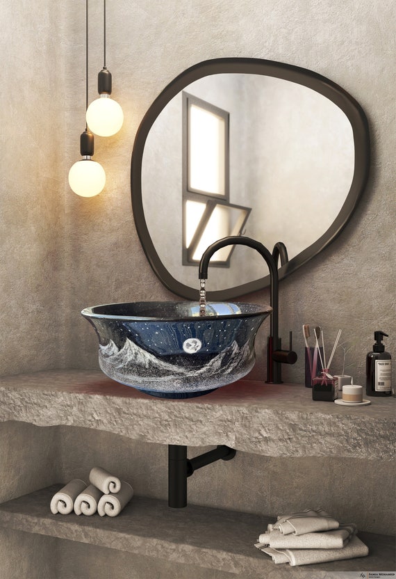 Lavabo Night & Moon, lavabo da appoggio in ceramica per bagno padronale, lavabo  da appoggio soprapiano, lavabo da appoggio, ristrutturazione bagno per gli  ospiti, lavabo da toeletta -  Italia