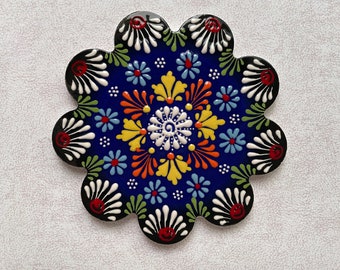 Decorative Ceramic Trivet 7", Turkish Ceramic Tile Coaster, Kitchen Pot Table Trivet, Hot Pad, Kitchen Decor, Cooking Trivets for Hot Dishes