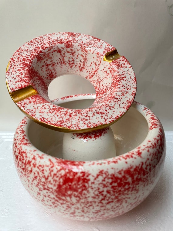 1X(Posacenere nel Ceramica con Coperchio Antivento per Uso Interno