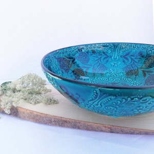 Bols en céramique turquoise faits à la main, qui ajoutent la différence à la vie moderne avec un design traditionnel, bol Ramen, assiette à salade, cadeau de la fête des Mères image 3