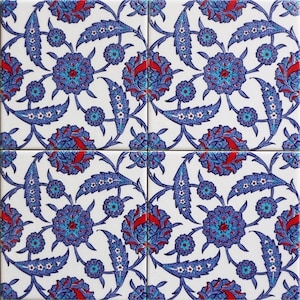 4x Decorative Ceramic Tile 20*20 Cm, Bathroom Tile, Room Wall Tile, Kitchen Backsplash Tile, Turkish Ceramic Deco 7.8&#39;&#39; Floor Tile, Oriental