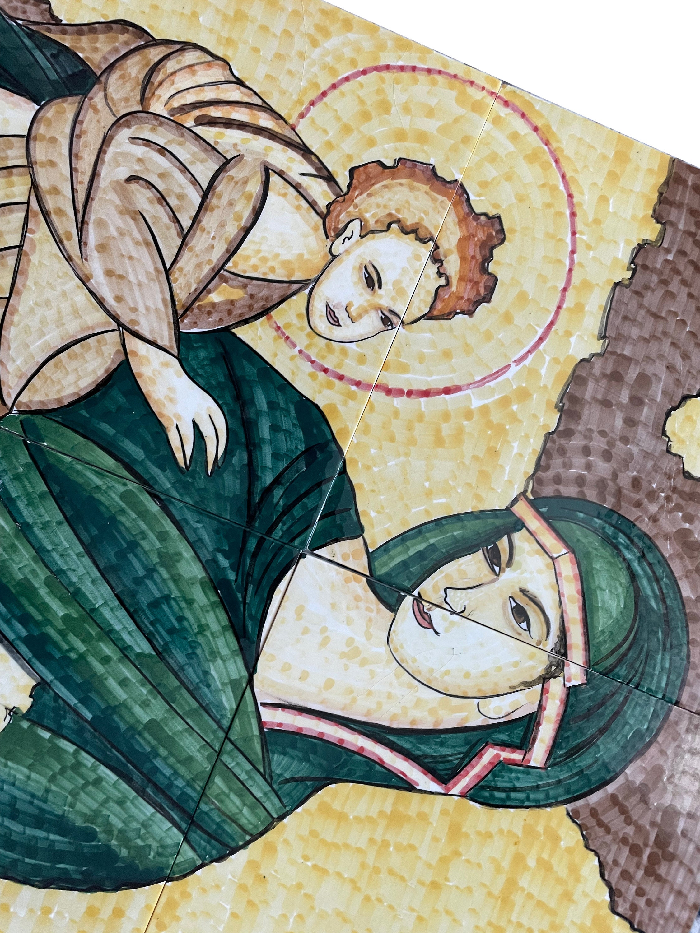 聖母マリアと幼子イエスの絵画、祈り深いクリスチャンカトリックの姉妹