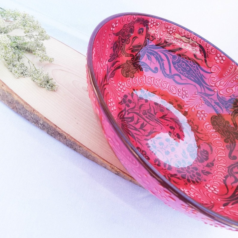 Ceramic Handpainted Red Bowls Traditional Multisize Handmade Etsy