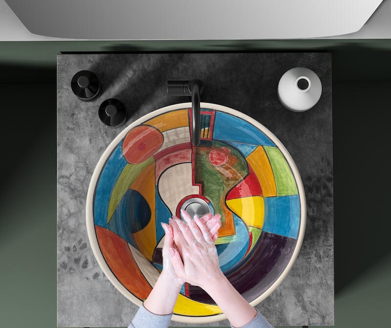 Bathroom Vessel Geometric Sink, Art Sink, Ceramic Countertop Basin ...