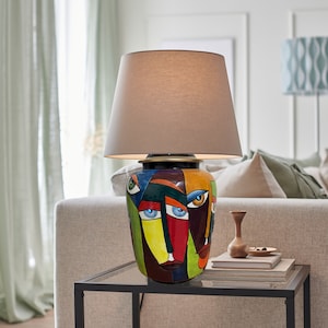 Cubism Art Table Lamp, Face Design Accent Ceramic Lamp, Vase Floor Lamp, Modern Bedside Lamp Shade, Ceramic Lighting, Retro Living Room Deco