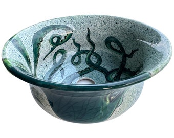 Bathroom Octopus Vessel Sink, Round Sink Basin, Bathroom Above Countertop Vanity Basin, Bowl Sink Lavatory, Bathroom Remodeling, Powder Room