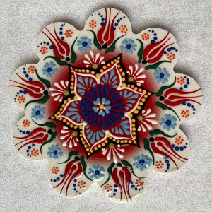 Decorative Ceramic Trivet 7&quot;, Turkish Ceramic Tile Coaster, Kitchen Pot Table Trivet, Hot Pad, Kitchen Decor, Cooking Trivets for Hot Dishes