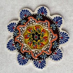 Decorative Ceramic Trivet 7&quot;, Turkish Ceramic Tile Coaster, Kitchen Pot Table Trivet, Hot Pad, Kitchen Decor, Cooking Trivets for Hot Dishes
