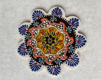 Decorative Ceramic Trivet 7", Turkish Ceramic Tile Coaster, Kitchen Pot Table Trivet, Hot Pad, Kitchen Decor, Cooking Trivets for Hot Dishes