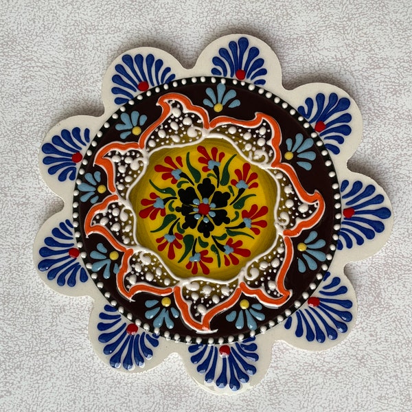 Decorative Ceramic Trivet 7", Turkish Ceramic Tile Coaster, Kitchen Pot Table Trivet, Hot Pad, Kitchen Decor, Cooking Trivets for Hot Dishes