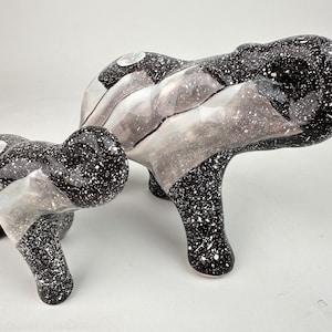 Ceramic Elephant Figurine, Night & Moon Design, Realistic Sculpture Art, Animal Gift, Miniature art, Fireplace decor, Elephant lover gift