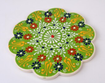 Sottopentola In Ceramica Con Girasoli, 20x20 Cm, Set Da 2, Con Base In Sughero Antigraffio E Termica - 6