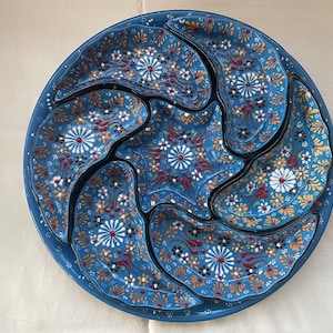 Juego de cerámica azul para servir aperitivos, bandeja turca hecha a mano, cuenco y plato de cerámica, vajilla grande de cerámica, cuenco para frutos secos, juego de comedor de regalo
