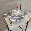 Bathroom Vanity Vessel Sink, Floral Washbasin, Half Bathroom Sink, Pottery Round Decorative Sink, Ceramic Bathroom Deco, Bathroom Remodeling